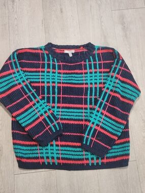 🔥 ASOS Neon Plaid Chunky Knit Oversized Sweater US 4